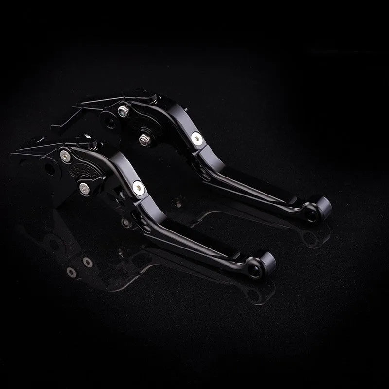 Pair of anodised aluminium motorcycle brake and clutch levers with six-speed adjustable length mechanism