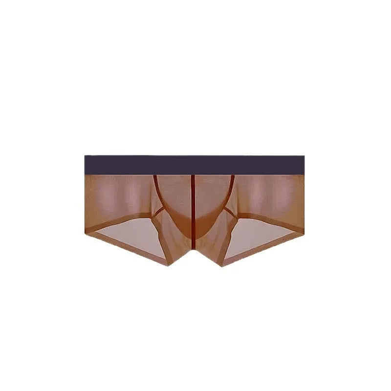 Men's seamless ice silk low waist underwear in multiple colours on a white background.