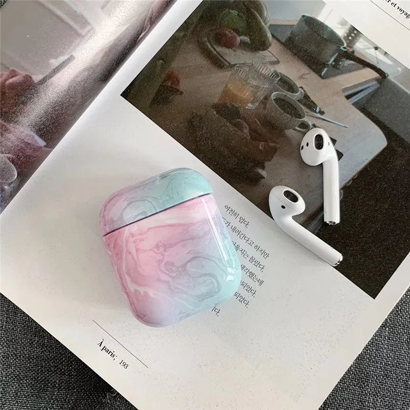 Hard white marble design PC protective case for Apple AirPods wireless earphone charging box