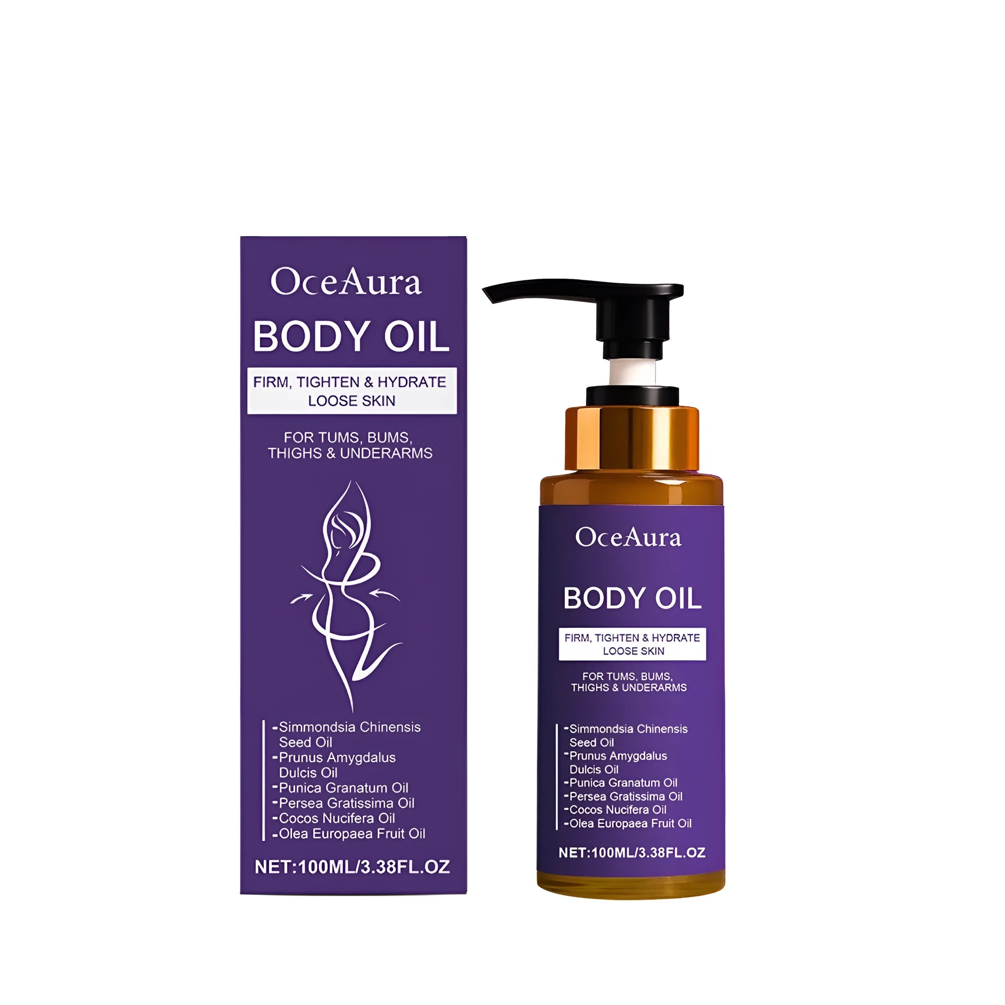 100ml soothing body oil with natural oils in a clear plastic bottle