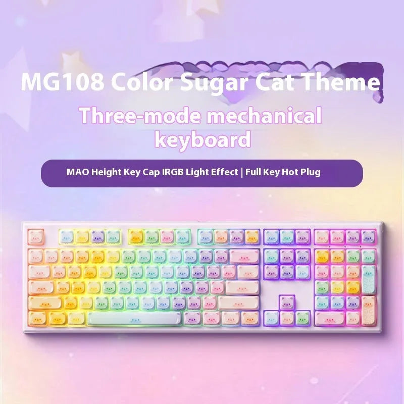 Coloured sugar cat design Bluetooth mechanical keyboard with piano-shaft switches.