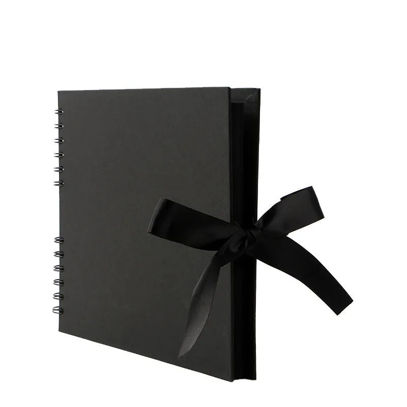 DIY handmade photo album with spiral binding and kraft paper cover in yellow or black options