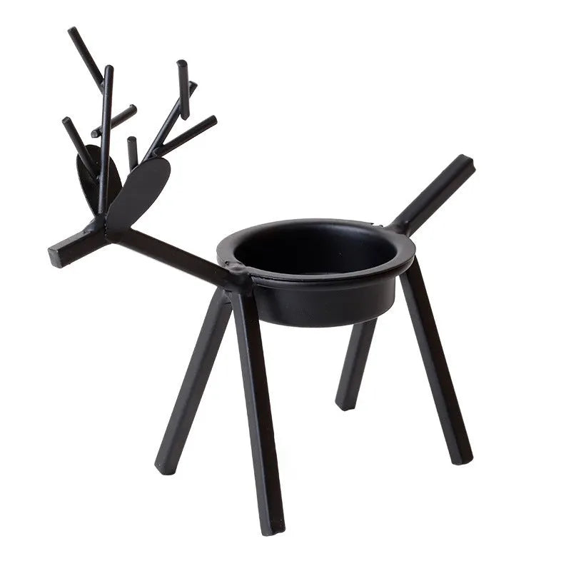 Black iron deer candlestick holder with elk bracket for Christmas candle decoration