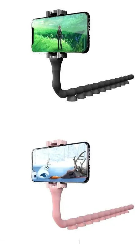 Flexible 62cm long rubber phone holder with suction cup mounted on a bicycle handlebar
