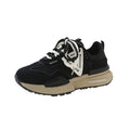 Women's black and khaki red retro platform sports shoes with artificial PU upper and rubber sole