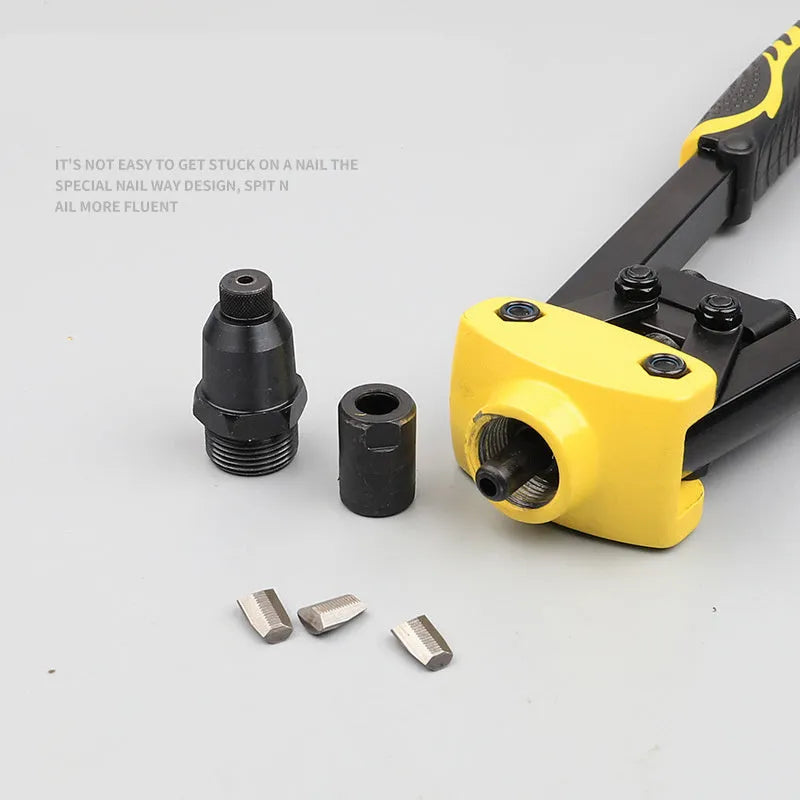 Yellow handled 13-inch manual rivet gun for household use with 4.8mm maximum rivet capacity.
