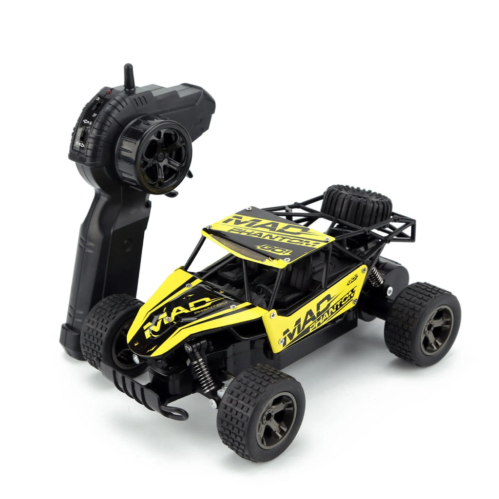 Blue and yellow 1:18 scale remote control off-road car with 2.4Ghz transmitter