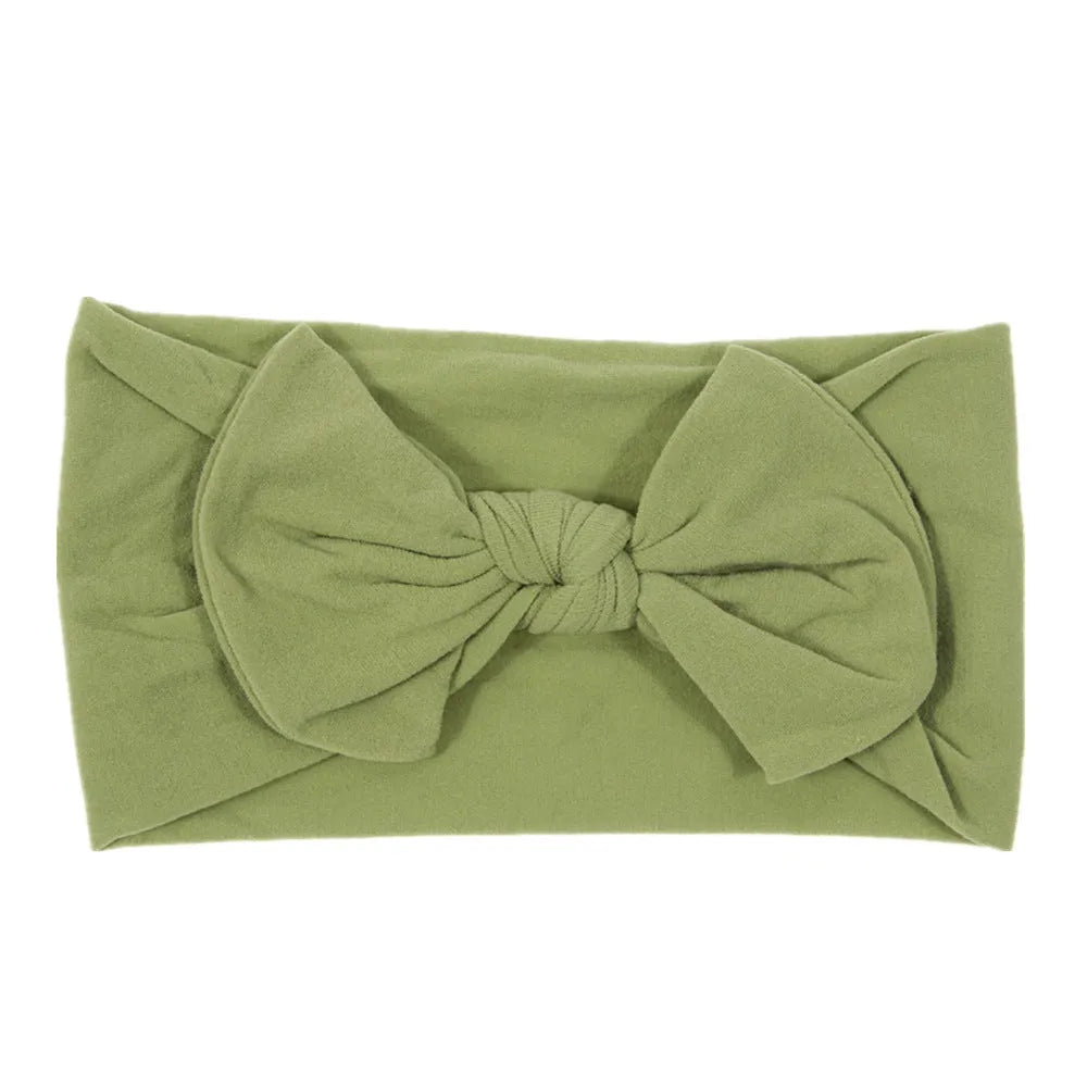 Bohemian children's hairband with wide nylon bow in Army Green, 10.5 x 7.5 cm bow, cloth band