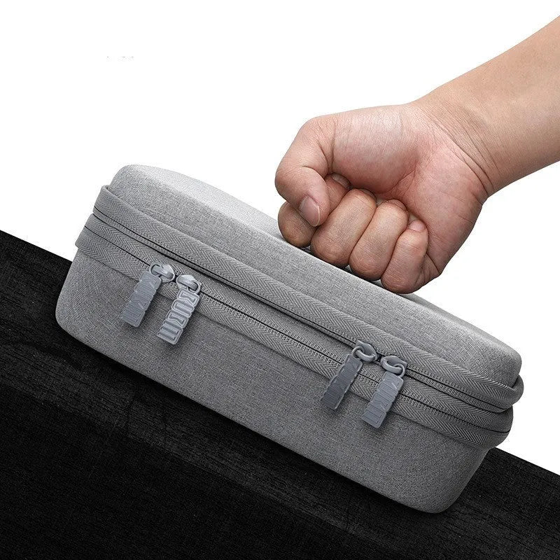 Black and grey EVA digital storage bag for headphones and accessories, showing single and double layer options