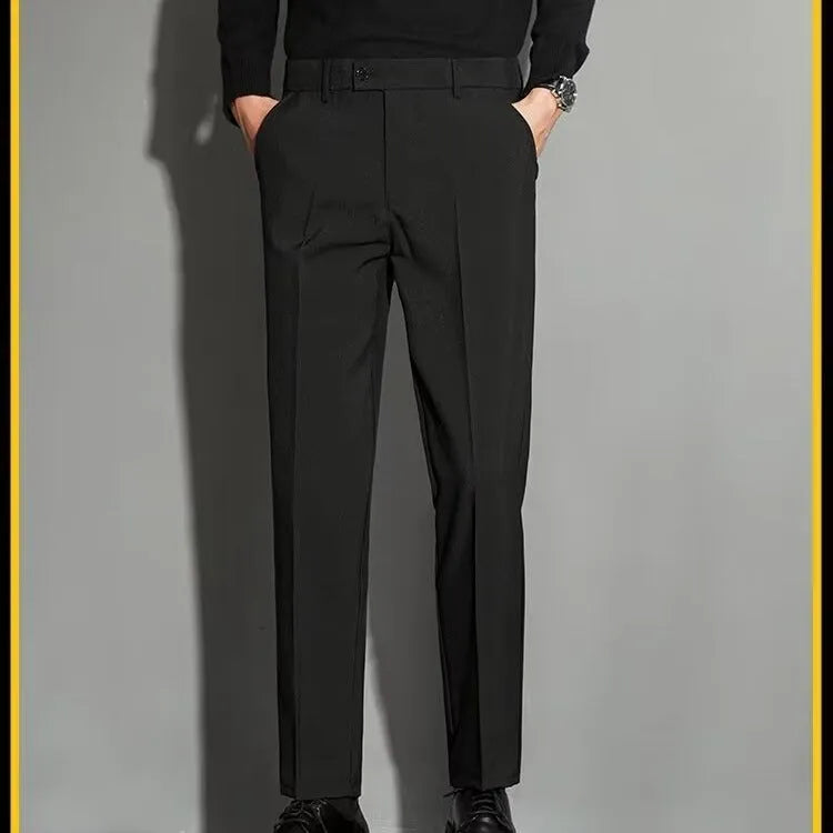 Men's straight leg suit trousers in chemical fibre blend available in multiple colours for spring wear