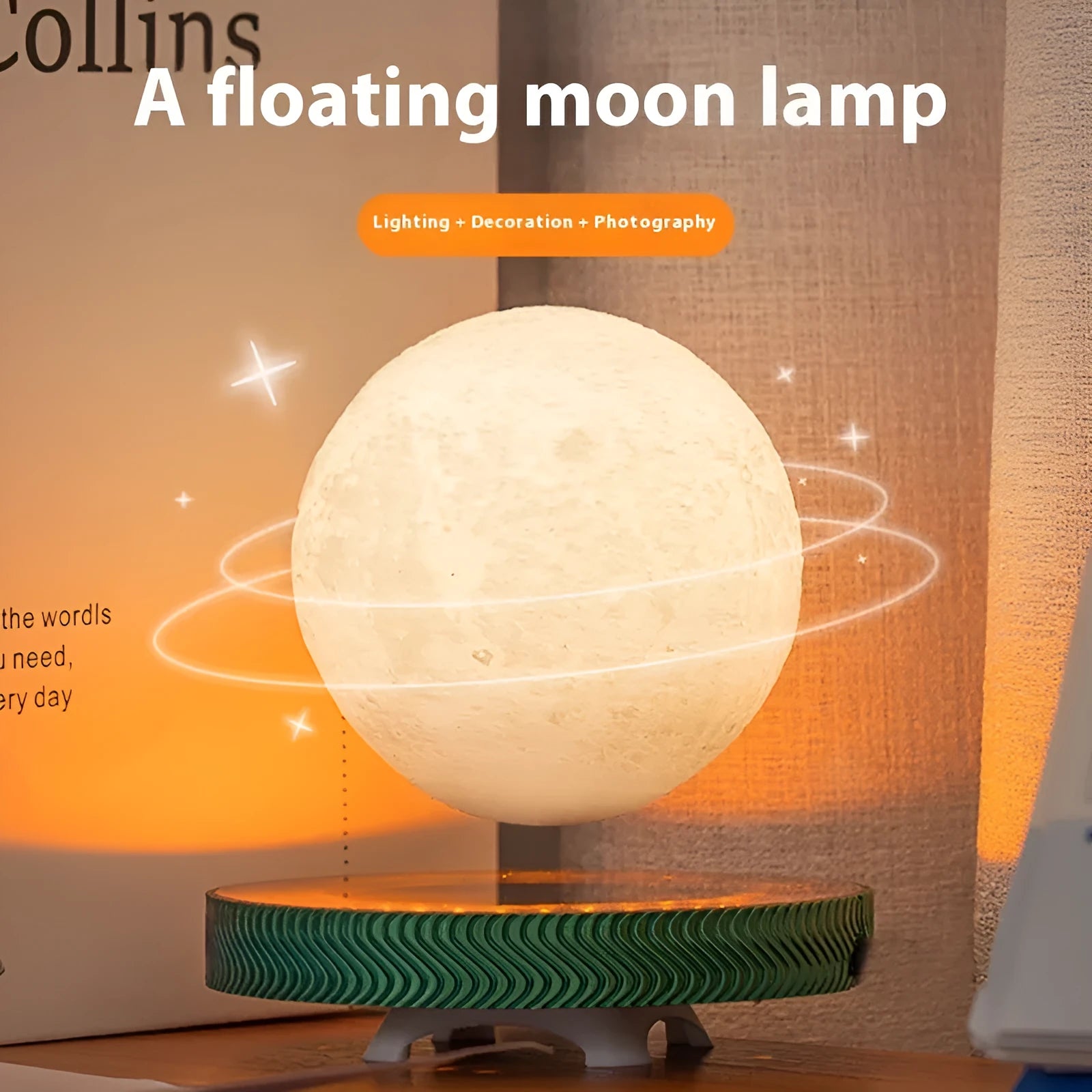 Magnetic suspension moon night lamp with 3D printing and floating celestial design