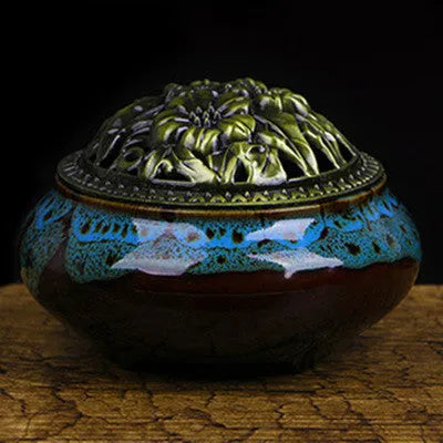 Retro ceramic incense burner in choice of twelve colours for home or garden decor.