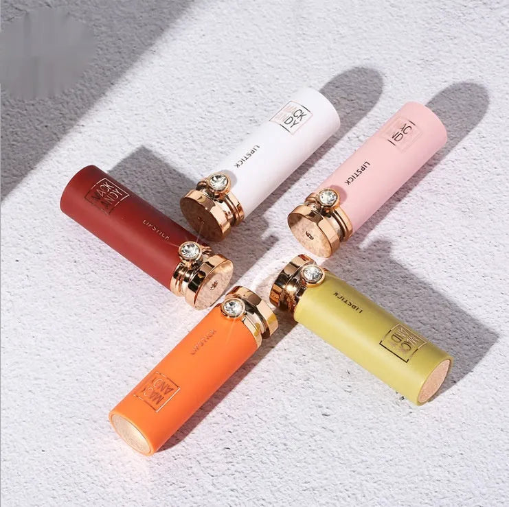 Macaron diamond velvet charm 5 pieces lipstick kit with multiple colour options in boxed packaging