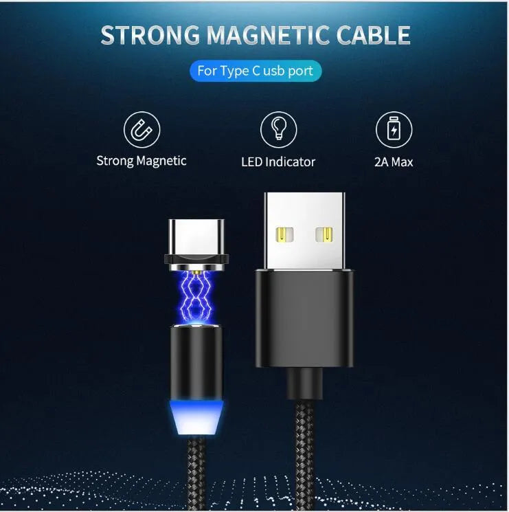 YBD 1m magnetic LED charging cable with aluminium shell in black, compatible with Apple iPhone models