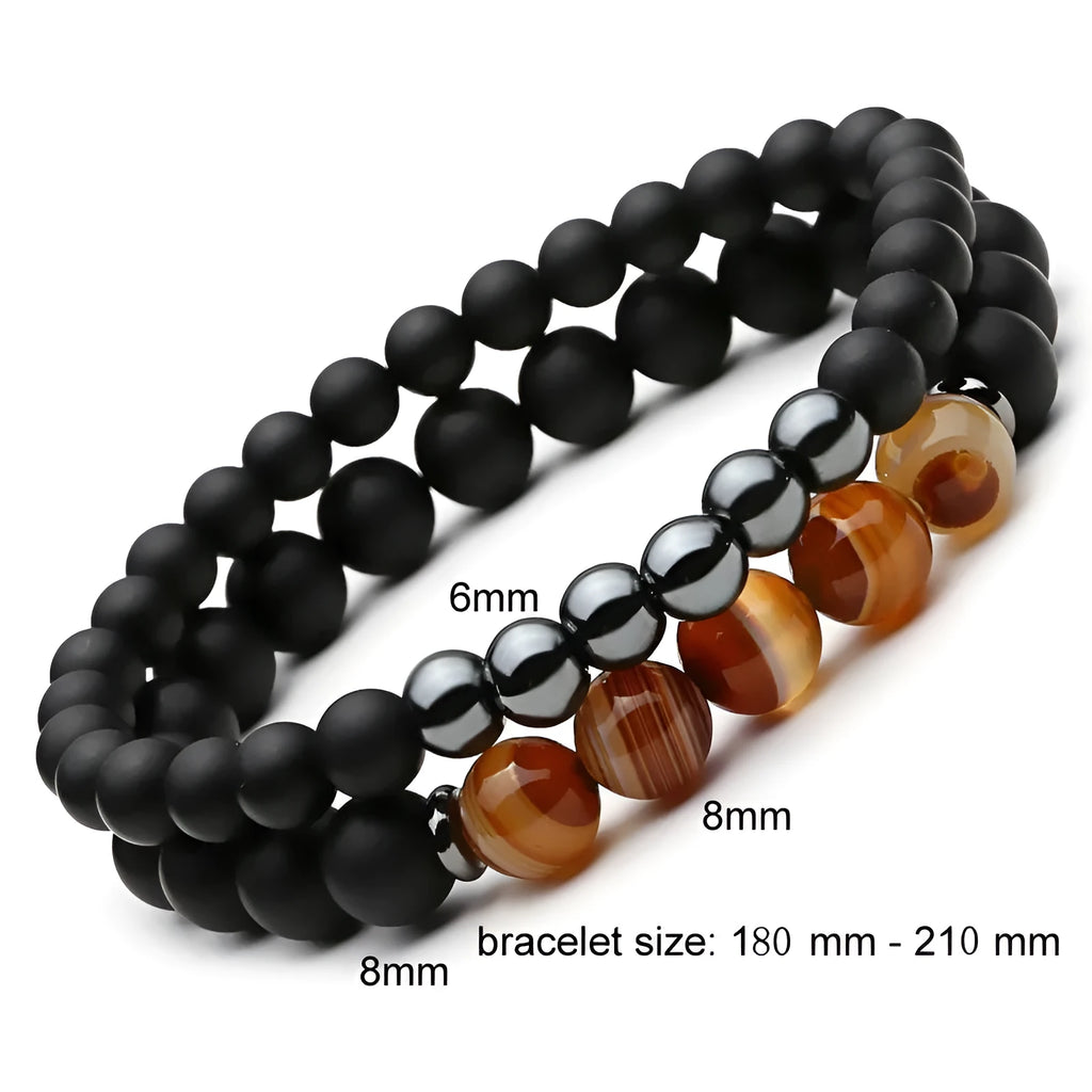 Mcllroy 2pc natural stone black mantra Buddha bracelet set for women and men