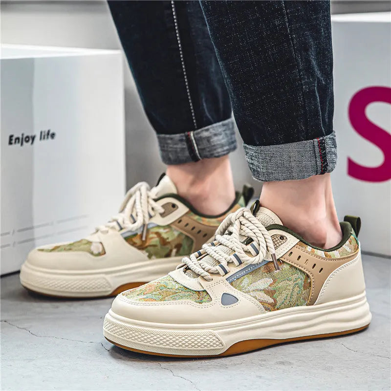 Canvas plimsoll shoes in Milan green and beige colours with flat heel and round toe design