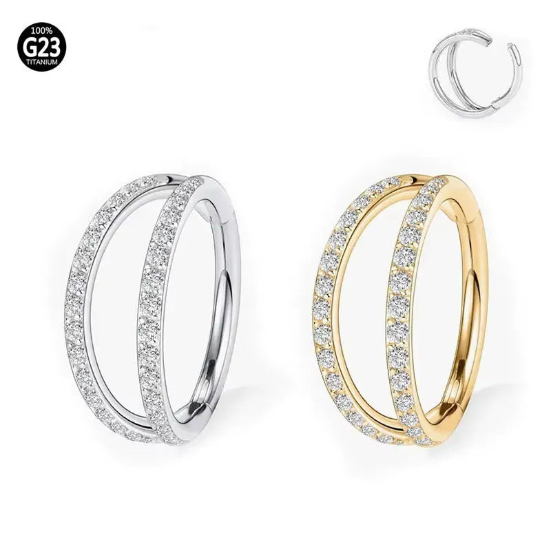 G23 titanium alloy nose ring earrings with zircon crystal treatment in steel or gold colour