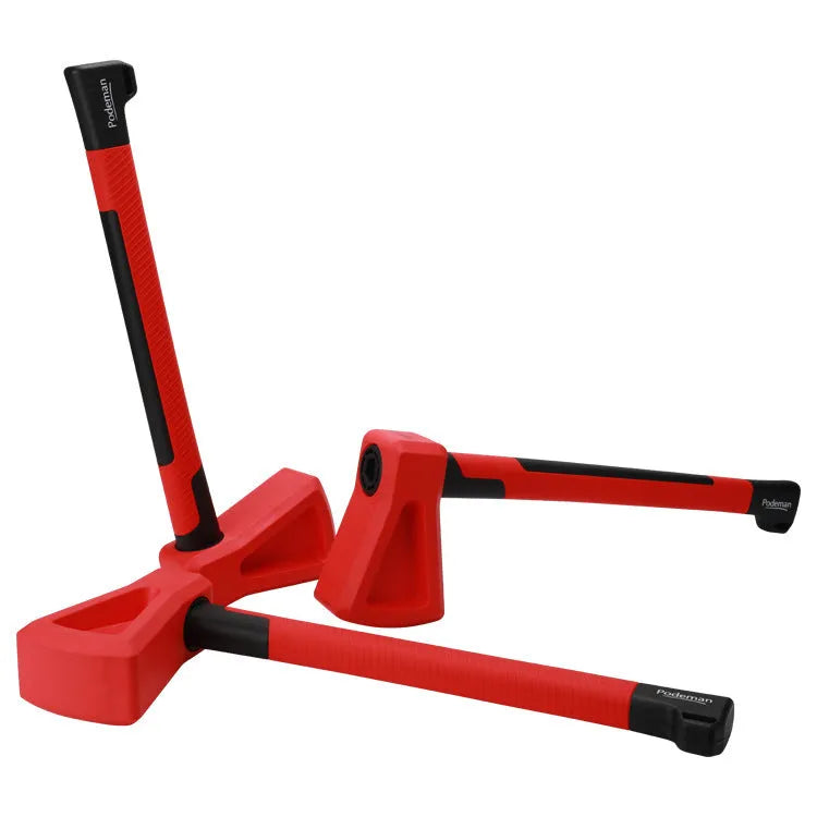 Red plastic home fitness axe muscle trainer on a plain background.