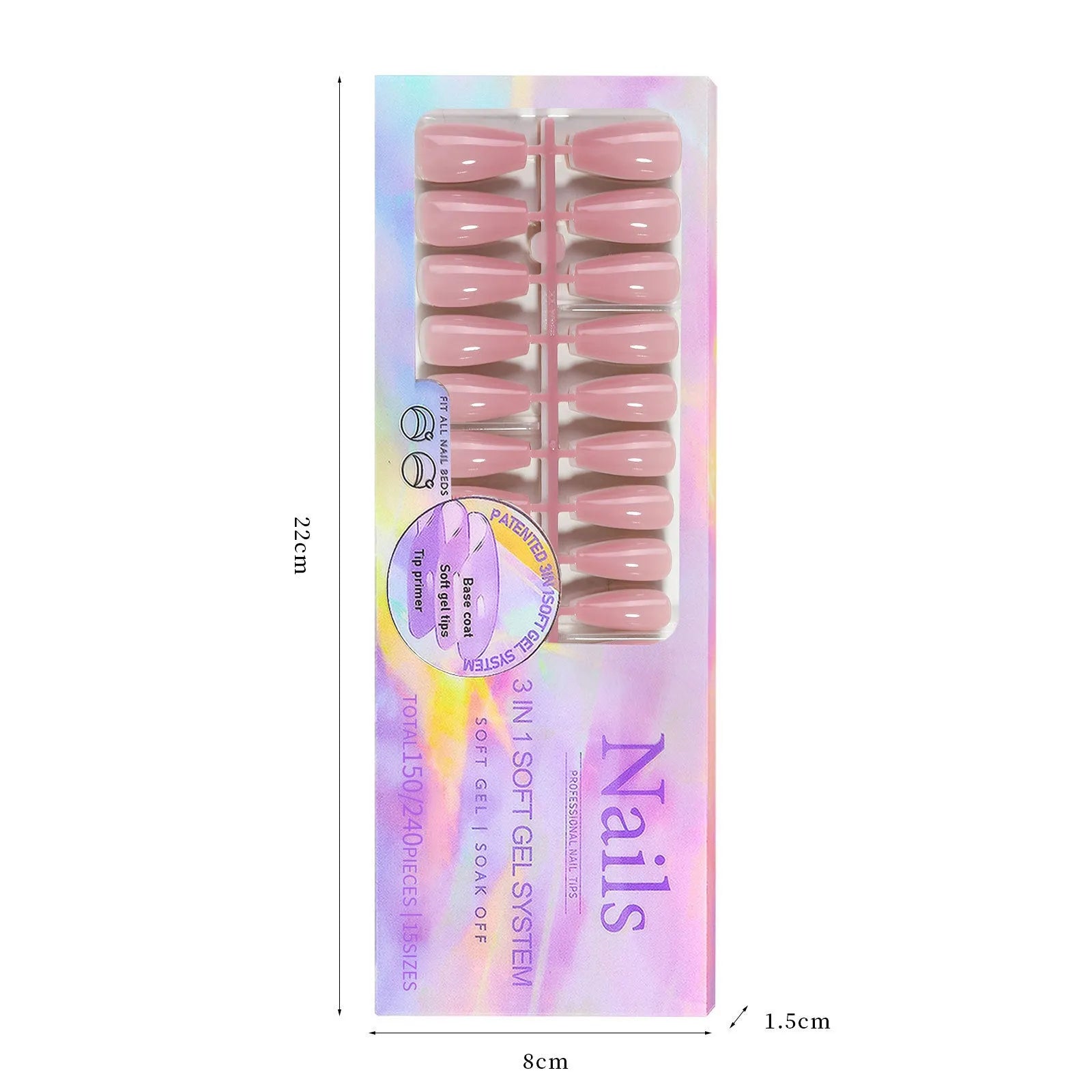 Box of nude seamless removable nail stickers showing eight different colour variations.