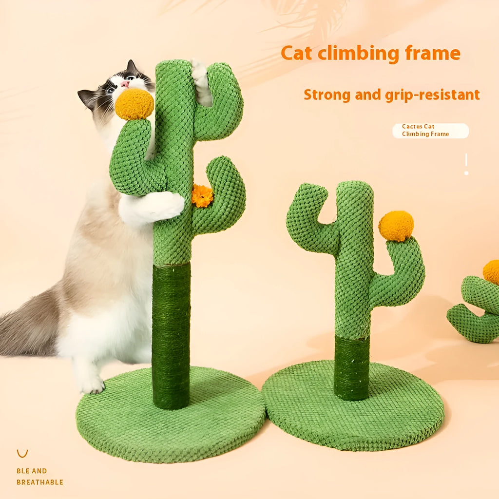 Green Masson cactus design cat scratching post and climber with sisal scratching surfaces.