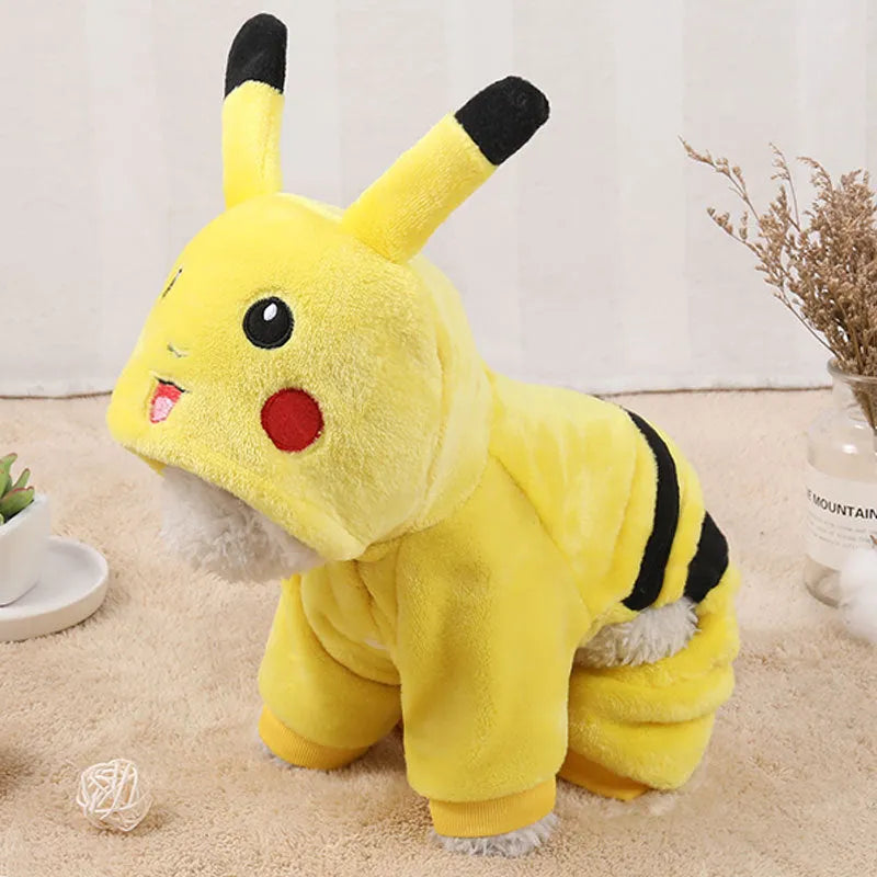 Fleece cat coat and hoodie set in a cartoon costume style for autumn and winter wear.