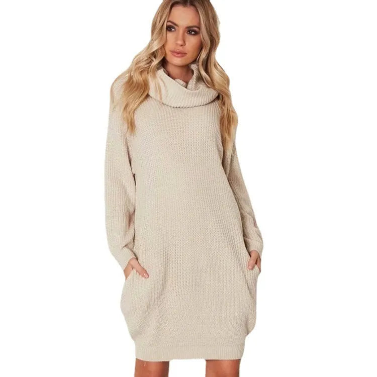 Women's lapel collar loose fit sweater in light apricot colour with front pockets