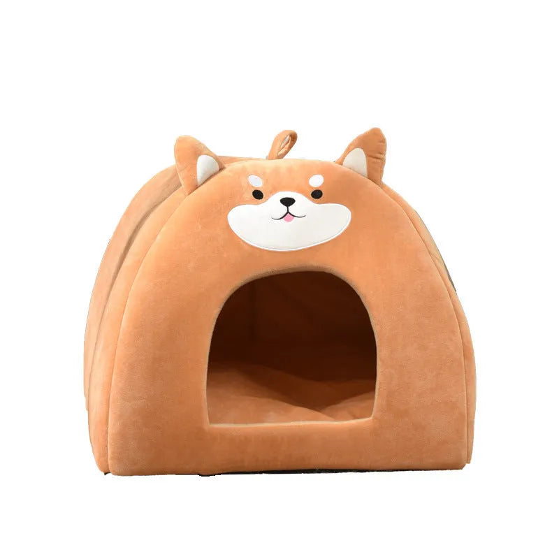 Warm cloth cat bed for autumn and winter with machine washable cover in three sizes