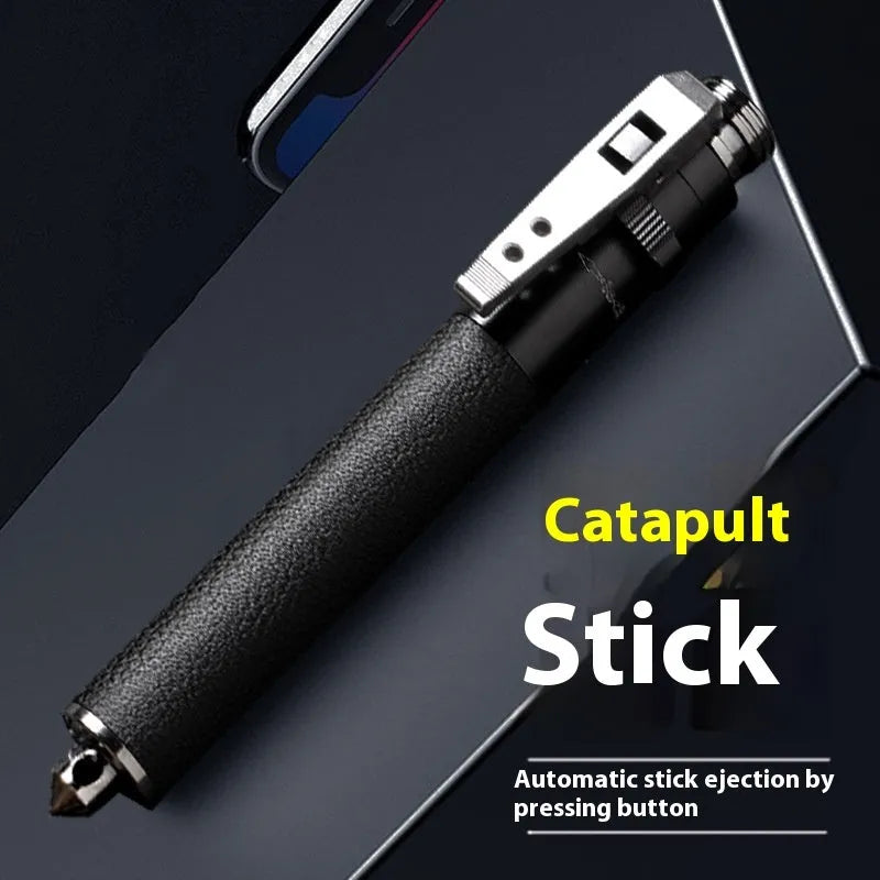 Titanium black automatic spring expandable baton in three sizes: 16-inch, 21-inch, and 26-inch lengths.