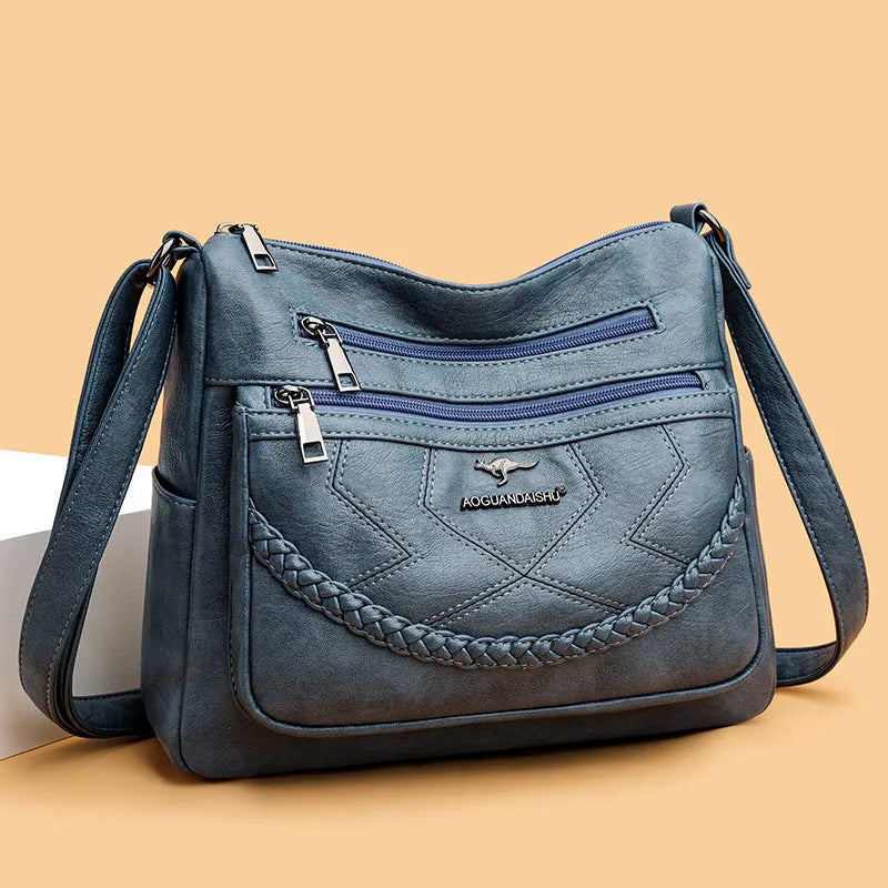 Soft PU leather women's shoulder bag in horizontal square shape with crossbody strap