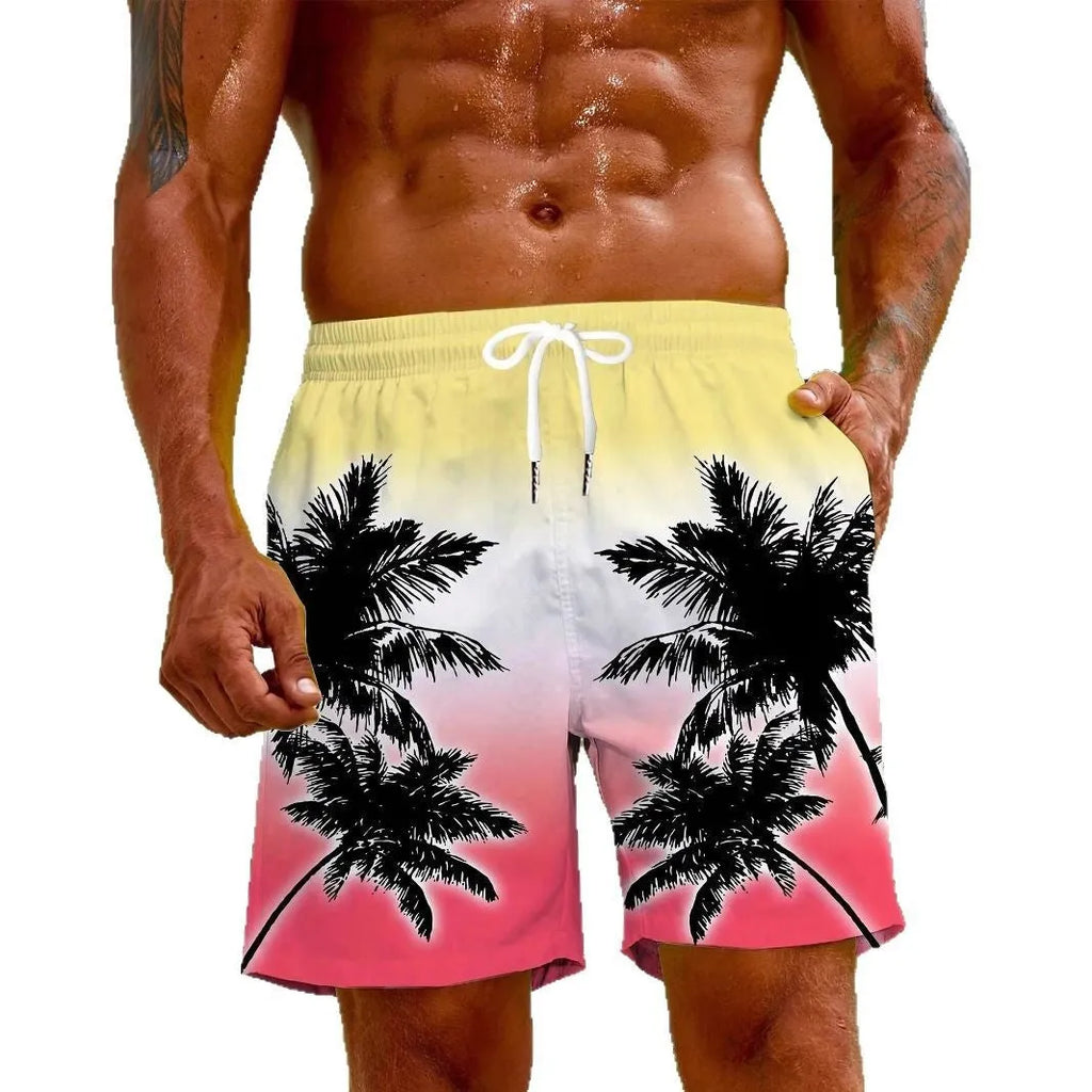 Men's micro-elastic quick-dry swimming trunks in polyester fabric showing elastic waistband