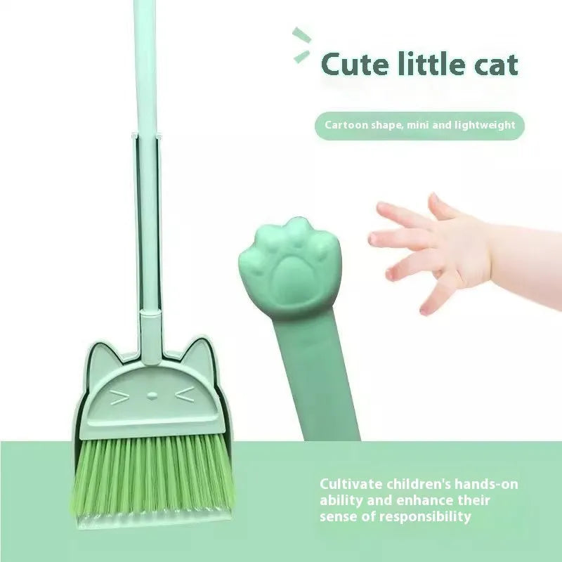Purple broom and dustpan set with rotating brush holder for household floor cleaning