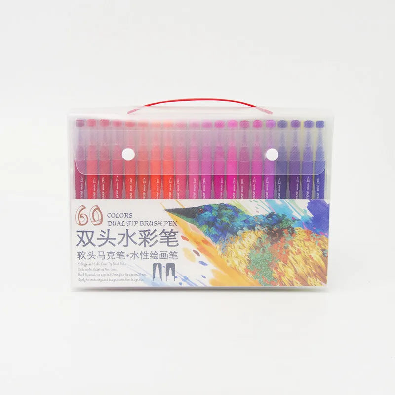 48 double-ended hook line soft-tip watercolour pens in a plastic PP storage box