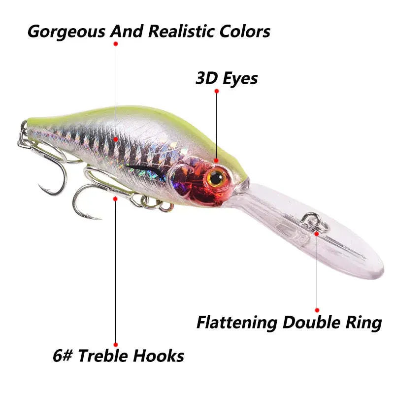 Floating Rock Little Fat Man hard mino fishing lure showing colour options and long diving lip.