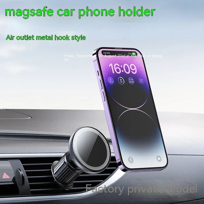 Car mobile phone magnetic suction metal hook bracket attached to air vent for navigation use