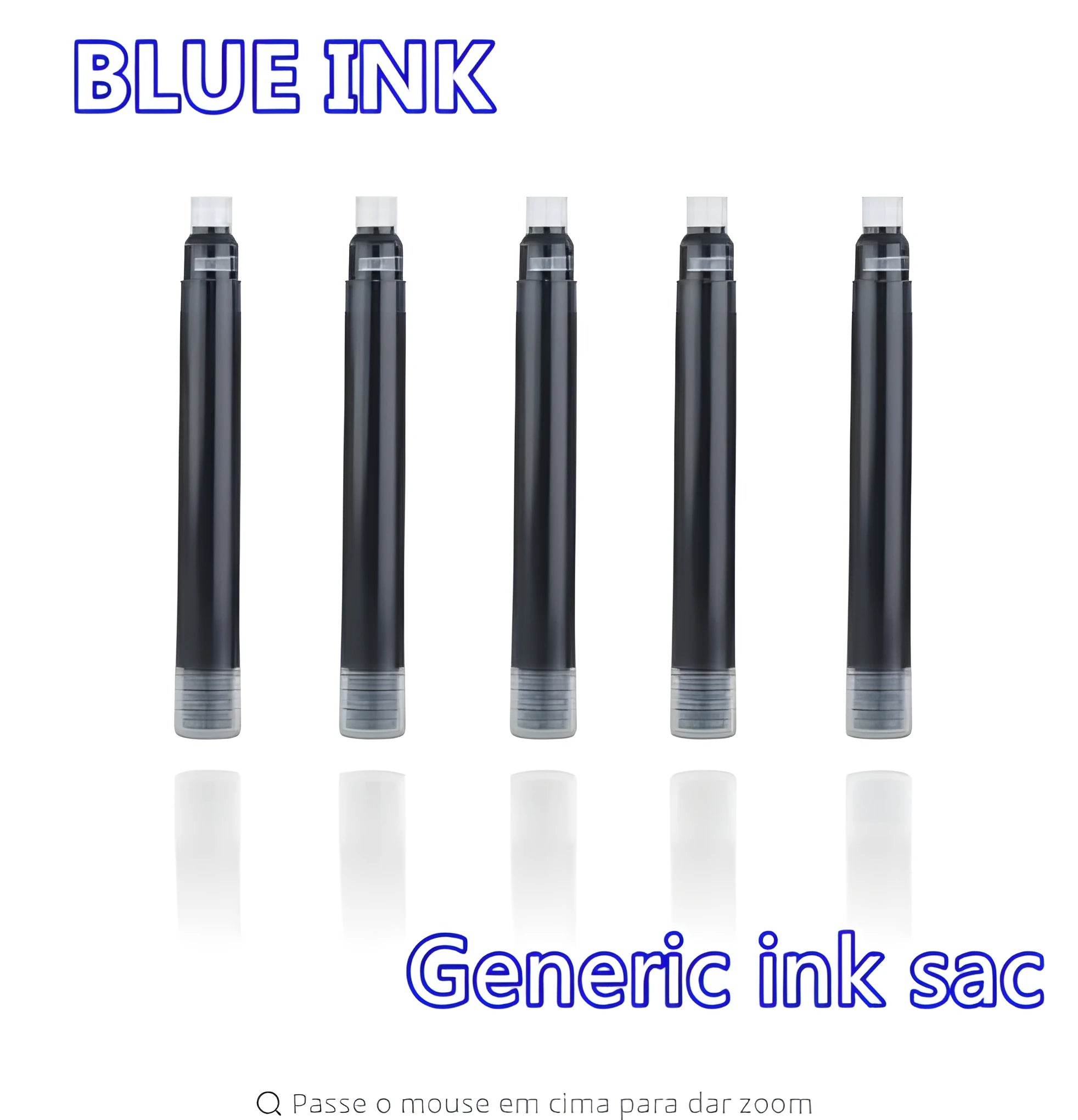 Ten steel ink sacs for fountain pen repair laid out on a surface.