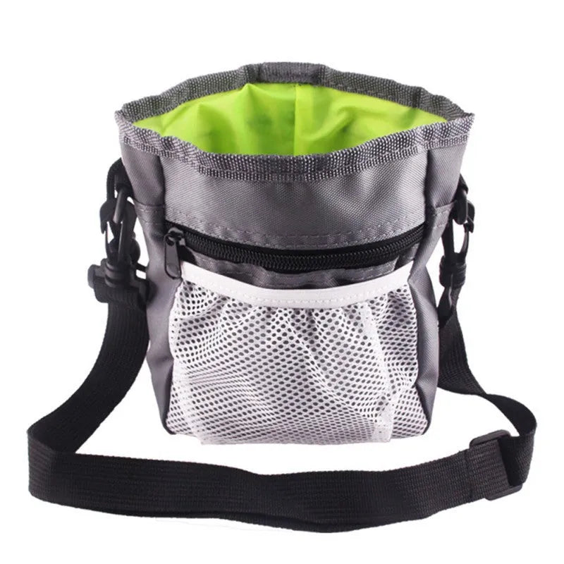 Drawstring dog treat pouch in Oxford cloth with belt buckle, 18x14x6cm, black colour