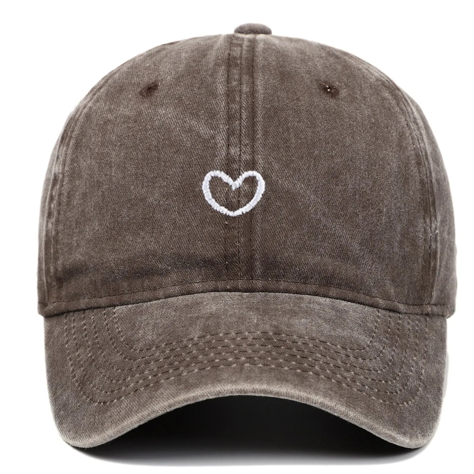 Artistic retro small love embroidered soft top cotton peaked cap in adjustable size.