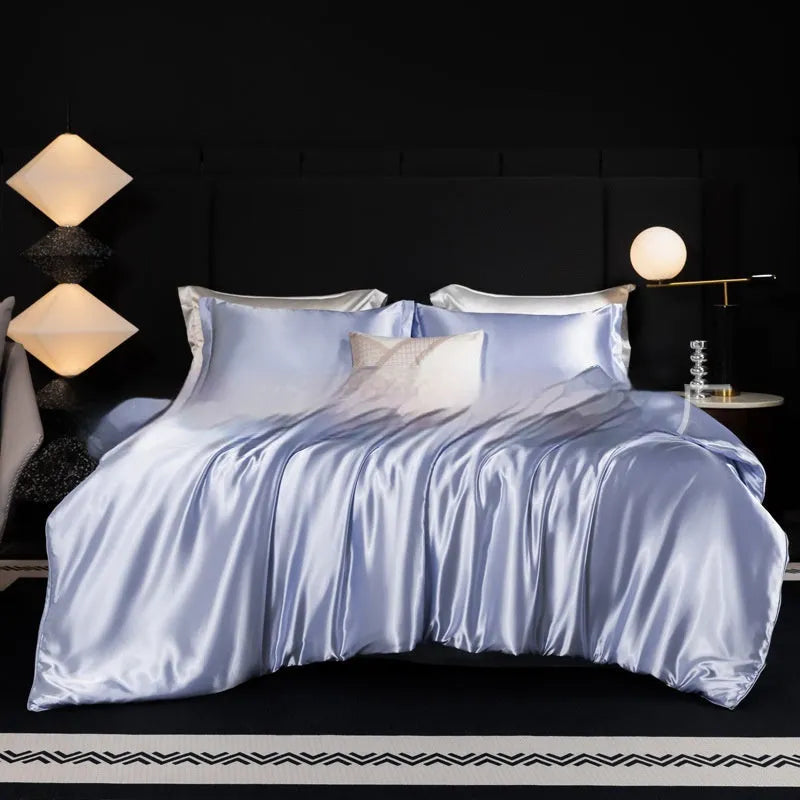 Silk bed sheet four-piece set in solid colour on bed, showing modern simplicity style
