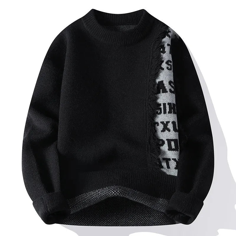 Men's loose-fit knitted pullover with ribbed hemline in black, grey, red or white colours
