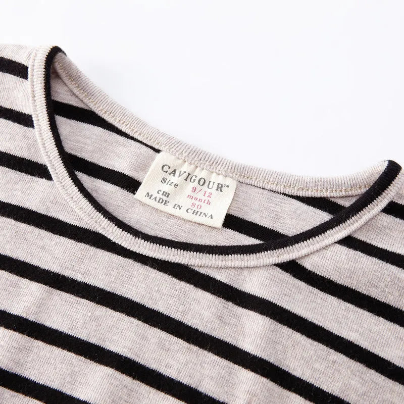Striped print cotton long sleeve T-shirt for baby girls in black or red colour options