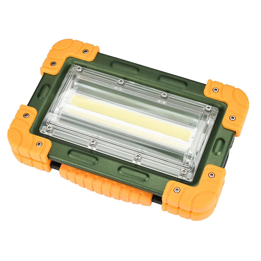 Yellow aluminium alloy 50W COB work light with 120° wide beam, IP65 waterproof, three brightness settings