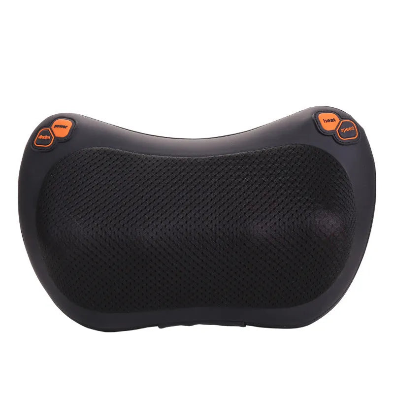 Black car massage pillow with heating and four massage heads for neck and back relief