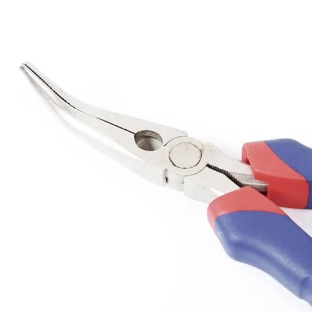 Blue cushion grip curved nose pliers with 18cm length and tapered jaws for electronics and jewellery work