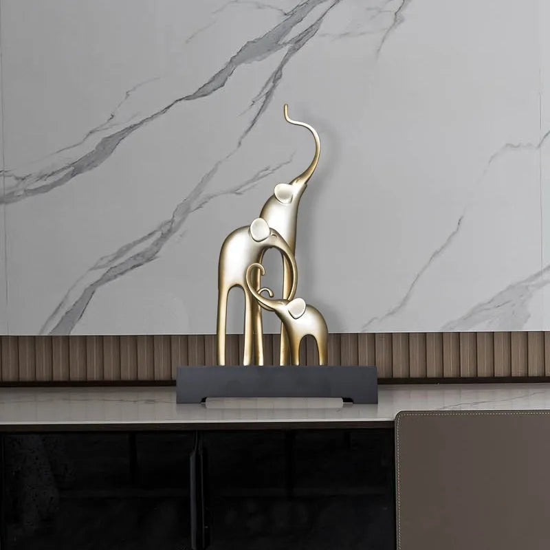 Fortune Bring Elephant decorative resin statue in gold, silver, rose gold or retro colour finish