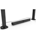 Black foldable split TV Bluetooth speaker with dual speakers showing 490mm length plastic construction