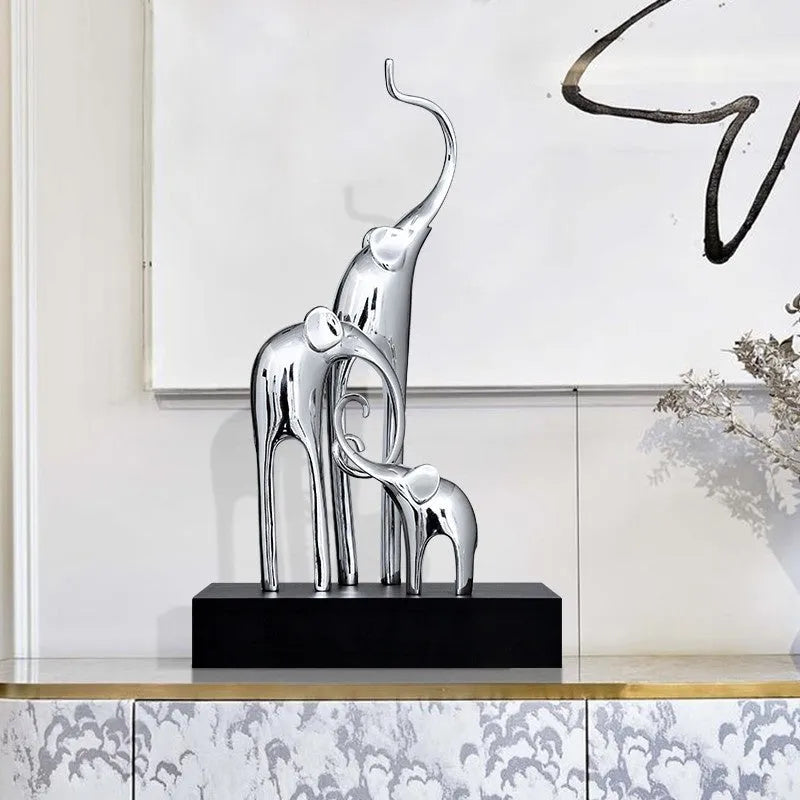 Fortune Bring Elephant decorative resin statue in gold, silver, rose gold or retro colour finish