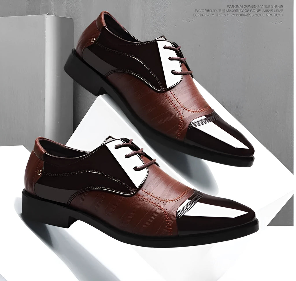 Men's black pointed toe dress shoes with low top and rubber sole, size 38-48