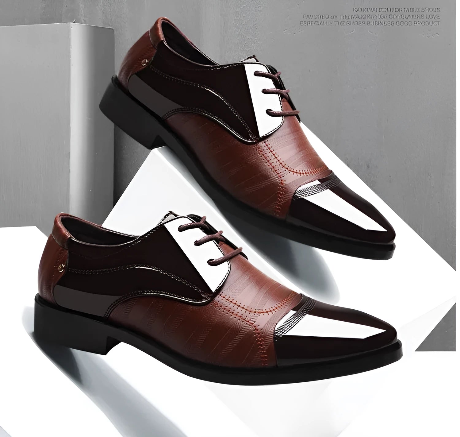 Men's black pointed toe dress shoes with low top and rubber sole, size 38-48