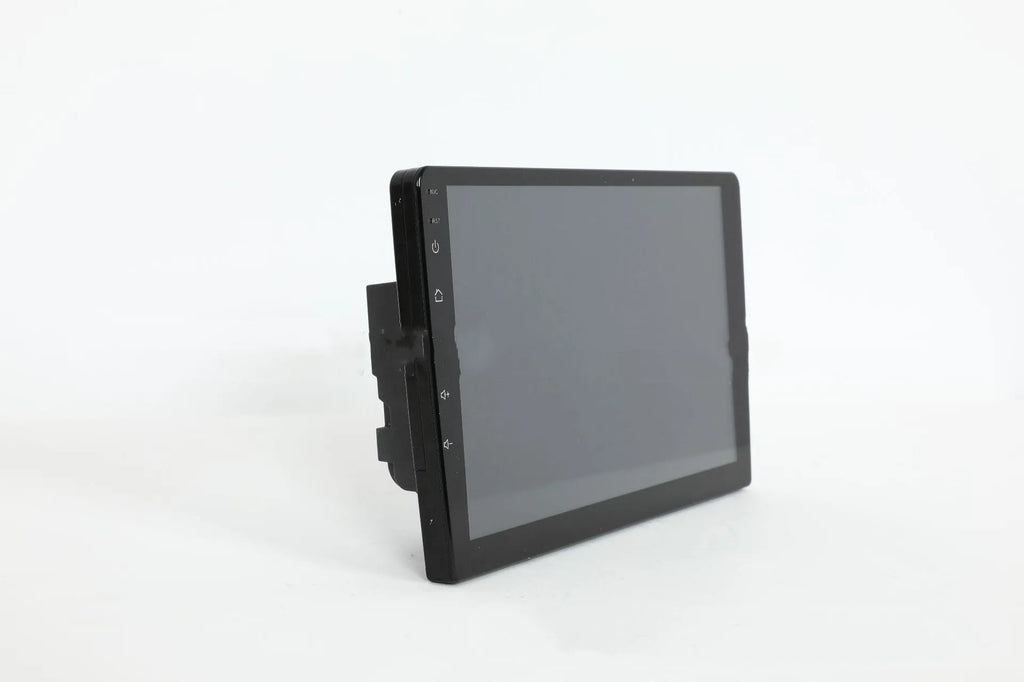 10.1 inch trapezoid Android car stereo head unit with touch screen display on a dashboard