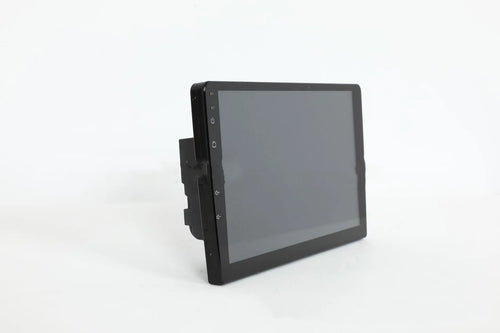 10.1 inch trapezoid Android car stereo head unit with touch screen display on a dashboard